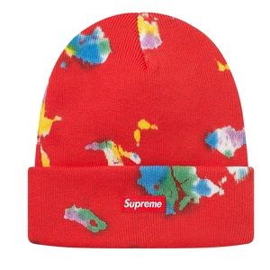 Supreme splatter dyed beanie red Clearance